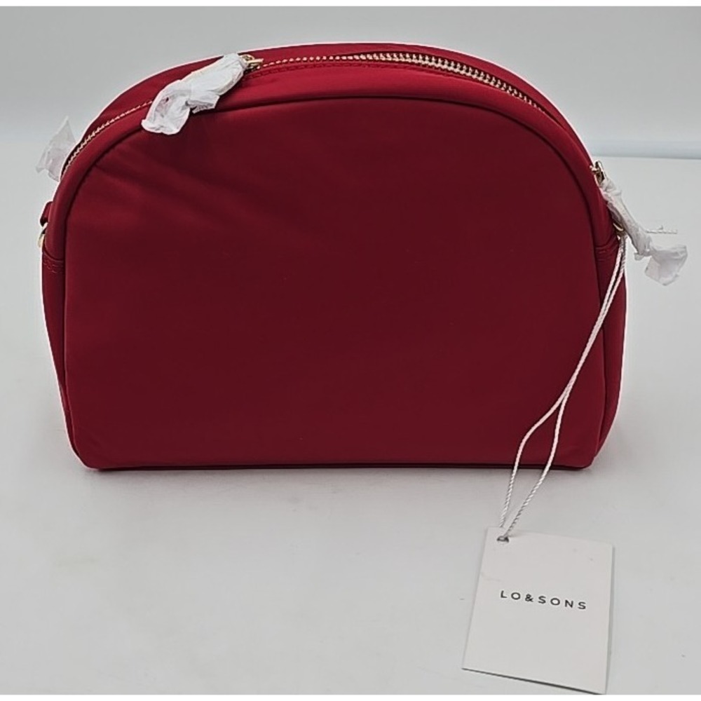 LO & SONS Nouvelle Saffiano  Red Exterior /Gold Hardware Camel Nylon‎ NWT